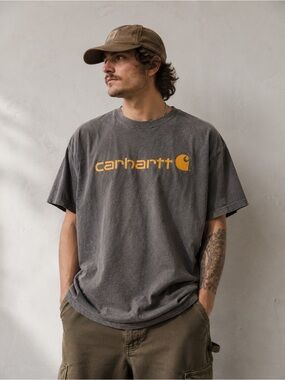 Carhartt Original Fit Graphic Logo T-Shirt 2XL Tall Grey Workwear Tee